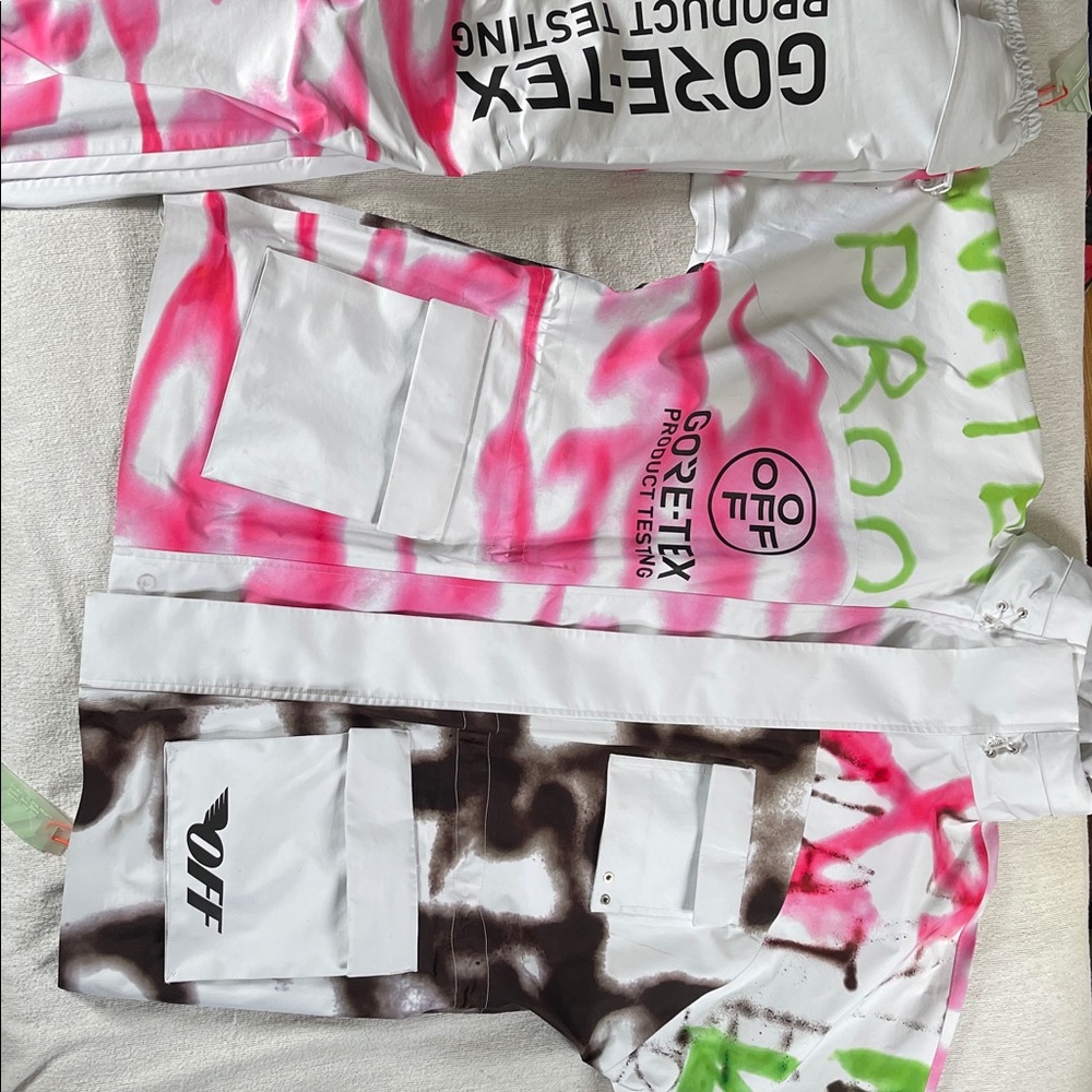 Off-White Goretex graffiti paint ski suit with hat